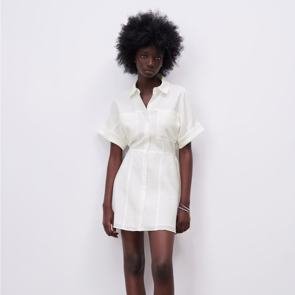 Zara short shirt dress in oyster white